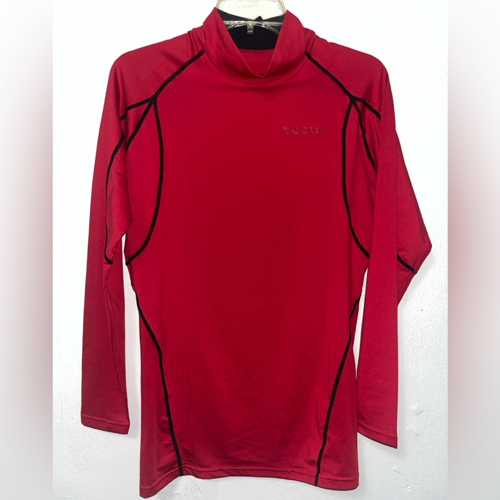 Tesla Womens XL workout long sleeve shirt Red black trim stretchable MUT12